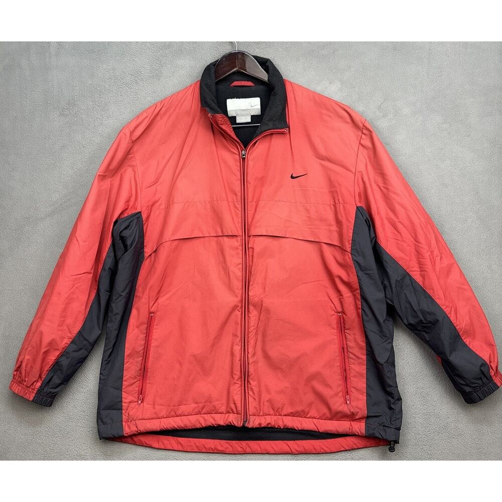 Vintage Nike Jacket Adult Medium Windbreaker Fleece Nylon Red Black 90s
